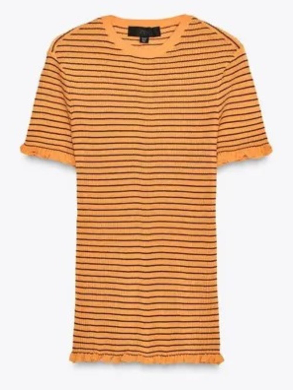ZARA Women's Orange Striped Ribbed Knit Top Ruffle Flounce Sleeve Sz. M, NWT